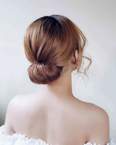 Golden brown low updo for prom formal simple updos