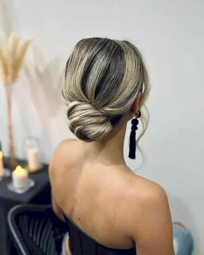 Simple Loosely-Styled Twisted Low Middle Bun Updo