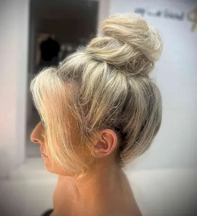 Blonde Top Bun with Long Bangs for Hawaiians