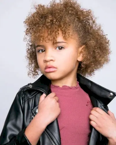 kinky half up curly hair with bangs for girls