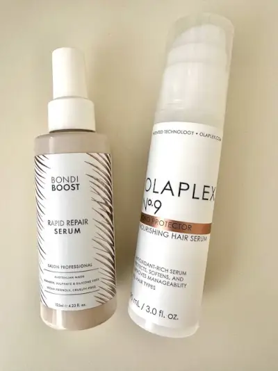 Bondi Boost Rapid Repair Serum og Olaplex No. 9 Bond Protector Nourishing Hair Serum.