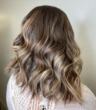 chestnut brown hair with soft blonde highlights