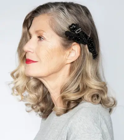 Youthful Grey and blonde highlights for women over 70