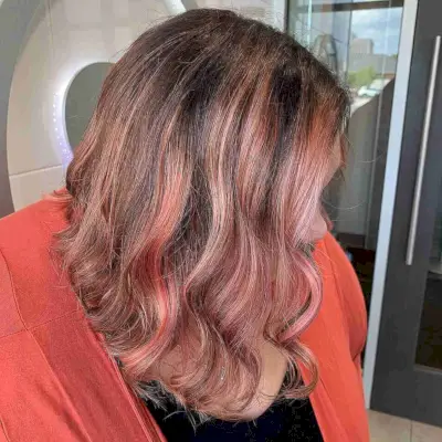 Rosy Gold Balayage on Medium Dark Brown Hair