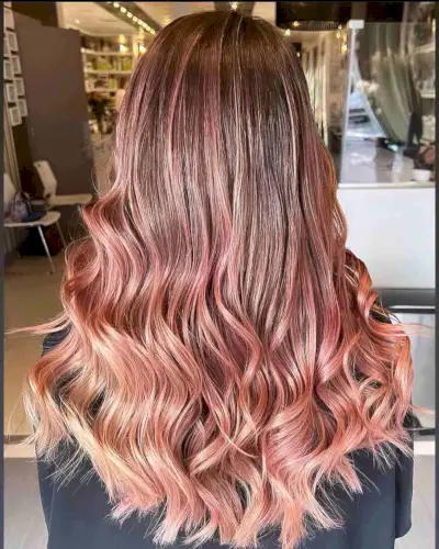 Light Brown with Glossy Rose Balayage Color