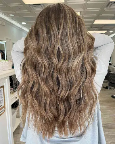 Light Brunette Bronde Balayage with Long-Length Beach Waves