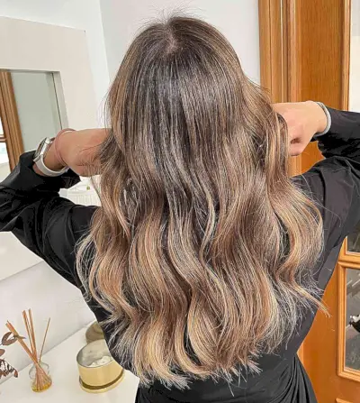 Mid Back-Length Milk Chocolate Hue with Dark Base Bronde Balayage