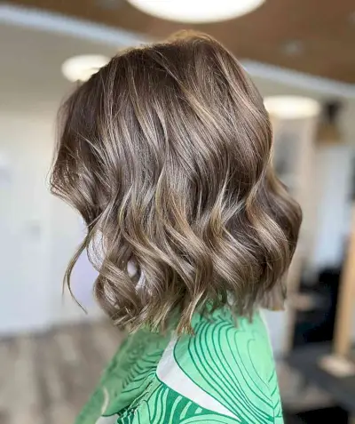 Glossy Ash Bronde Balayage for Short Wavy Bob