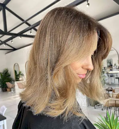 Bright Butterscotch Bronde Balayage Long Bob