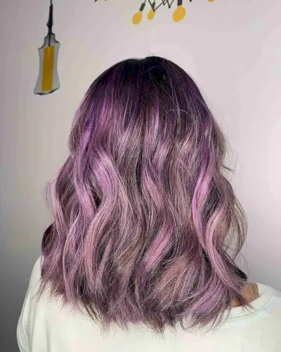 Lavender Purple Balayage Highlights with Dark Roots