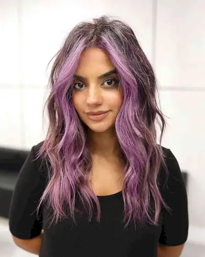 Face-Framing purple balayage hair color