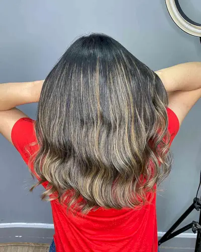 Black-Rooted Medium Caramel Balayage