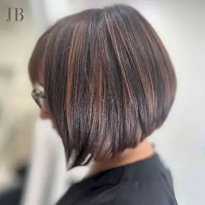 Black Short Bob with Caramel-Toned Balayage Copper Highlights