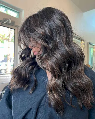 Subtle Highlights of Rich Caramel Hue on Mid-Length Black Hair