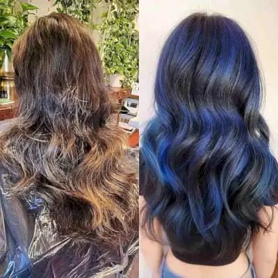 Gorgeous Black and Dark Midnight Blue Hair for women with long wavy hair