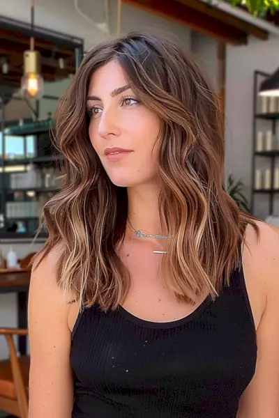 medium to dark brown hair with auburn highlights