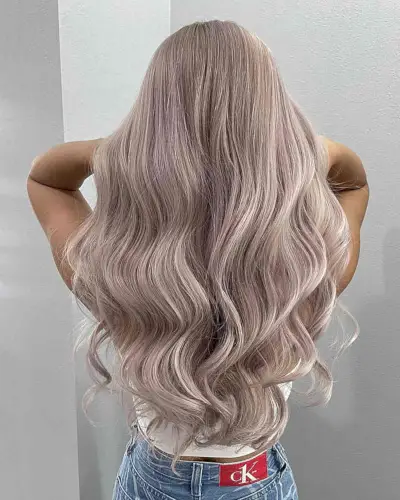 Light Pearl Blonde Hair Color on long curled hair