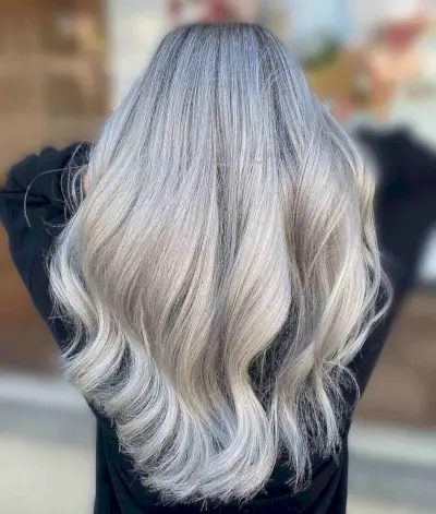 Contrasting Platinum Icy Blonde Balayage