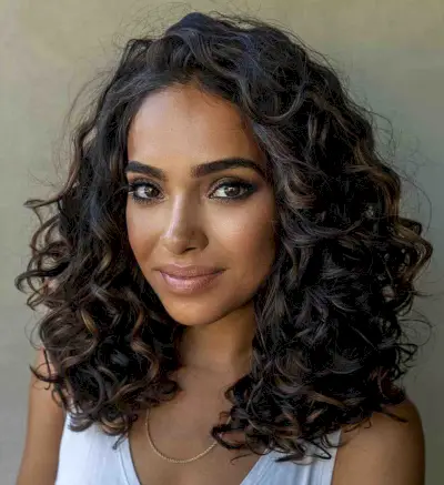 Light Brown Highlights on Dark Black Curly Hair