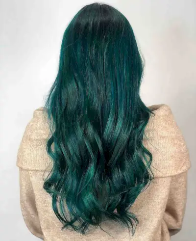 dimensional dark teal hair