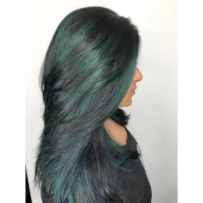 Teal Highlights on Dark Hair