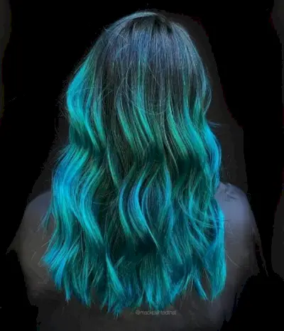 Hints of Emerald Green on Teal Ombre Hair