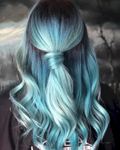 Faded Aqua Teal with Steel Grey Shadow Root