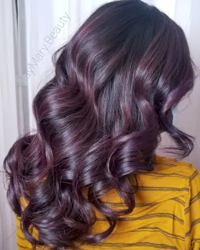 Curly Hair with Yummy Raisin Purple Balayage