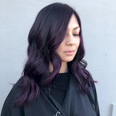 Amazing dark purple highlights on black hair