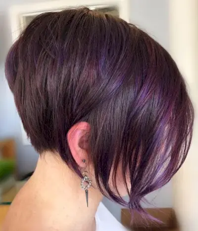 Short Hair with Dark Brown Purple Highlights