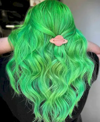 Bright Neon Green Tresses for women with an edgy style and long hair