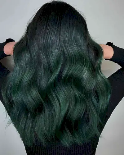 Dark Emerald Green Hair Color for women with long straight hair