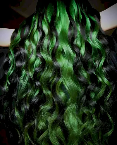 Green and Black Curled Hair