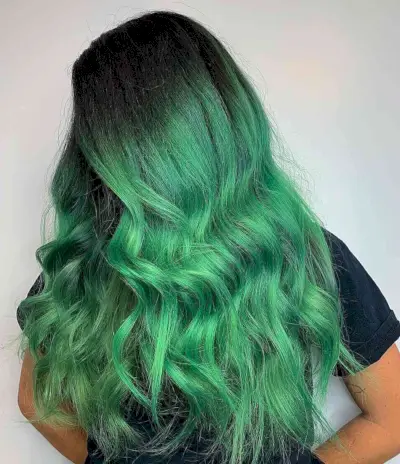 Amazing Long Thick Green Hair with Black Roots