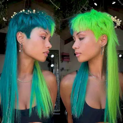 Half Dark Green and Half Neon Green
