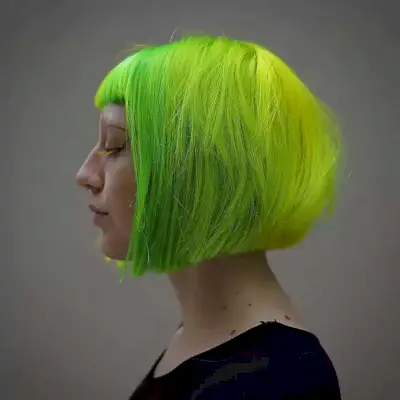 Neon Green on a Sharp Bob Cut