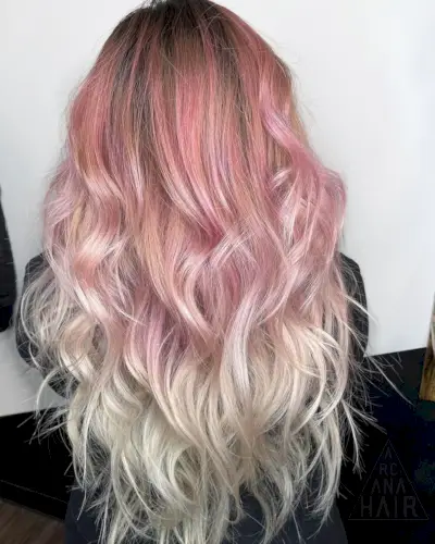 Rose gold hair with platinum highlights