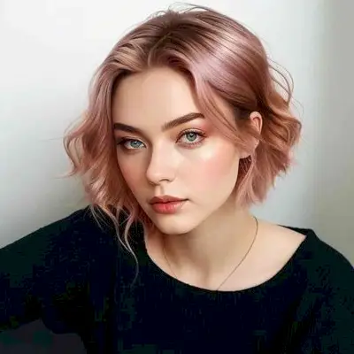 Rose Gold Metallic Bob Cut for girls with straight but messy hair