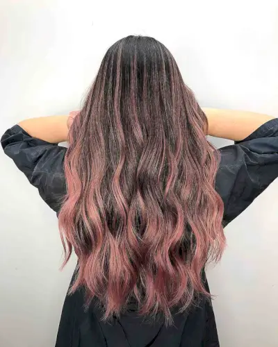 dark rose gold and brown balayage