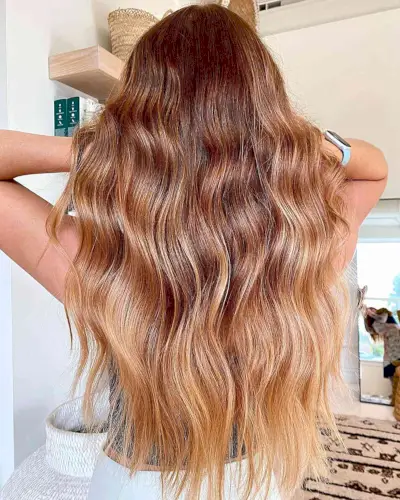 Full Foilayage with Reverse Balayage Hair for long hair with waves