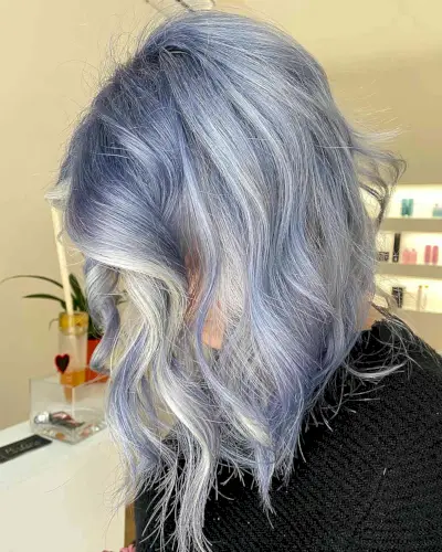 Pastel Blue with Silver Blonde Underlights for A-Line Lob