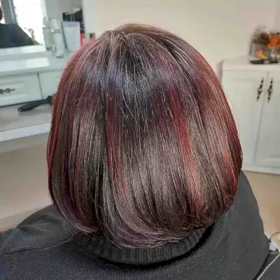 Merlot Red Highlights for Short Dark Brown Hair