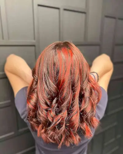 Bright Red Highlighted Tones on Medium Brown Hair