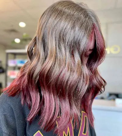 Raspberry Balayage Swirls for Medium-Length Light Brunette Hair