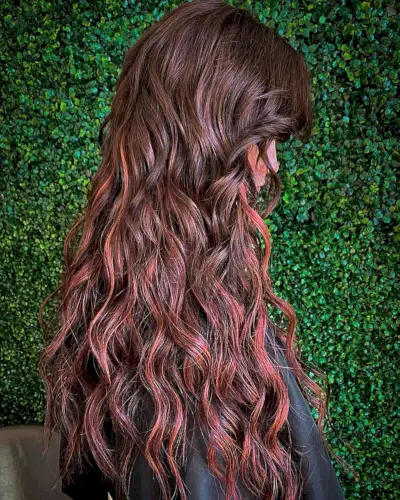 Super Long Copper Brown to Red Balayage Ombre Waves