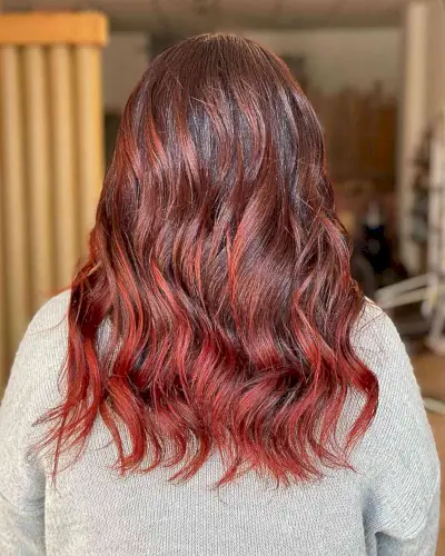 Deep Orange Red Balayage Highlights for Medium Brunette Hair