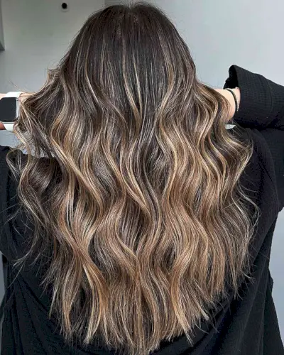 Caramel Balayage with Long Waves for Long Hair