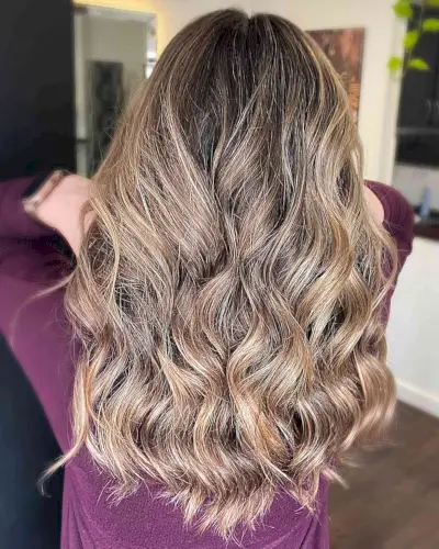 Long-Length Mocha Balayage Hair with Thick Waves