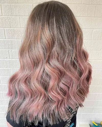 Long-Length Light Brown Hair with Rose Gold Balayage