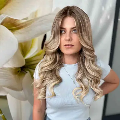 Middle-Parted and Dark Rooted Blonde Balayage